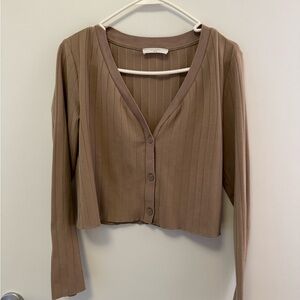 Elodie Taupe Button Down Ribbed Top